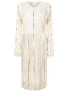Oscar De La Renta Floral-embroidered Pleated Coat - Nude & Neutrals