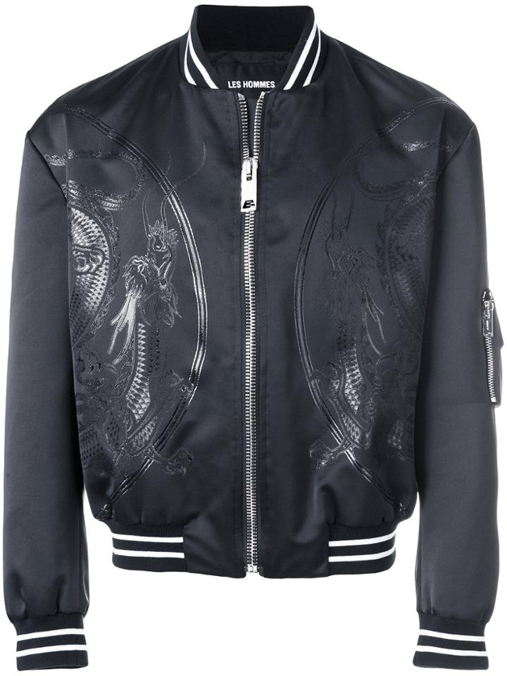 Les Hommes Dragon Patch Bomber Jacket - Black