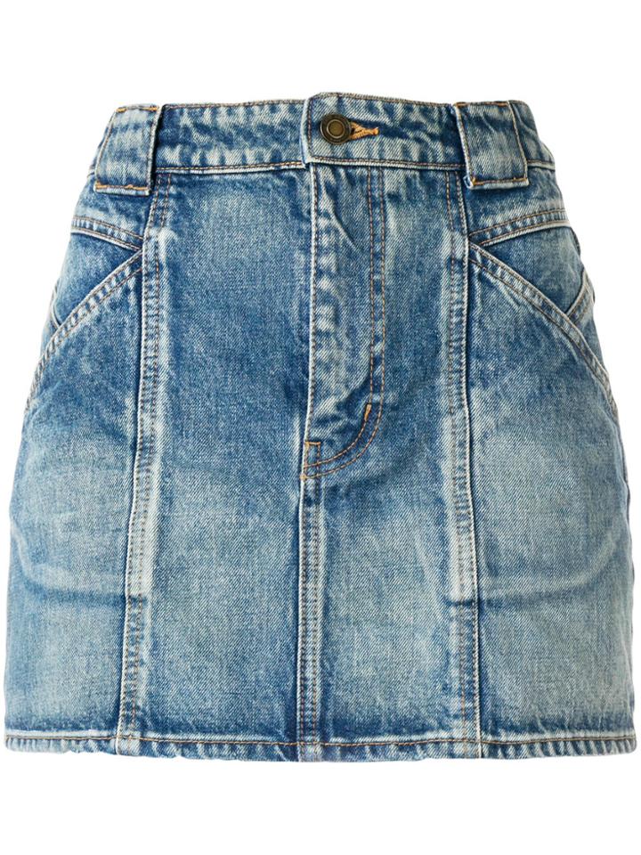 Saint Laurent Seamed Denim Skirt - Blue