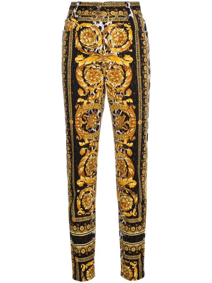 Versace High Waist Patterned Skinny Jeans - Yellow & Orange