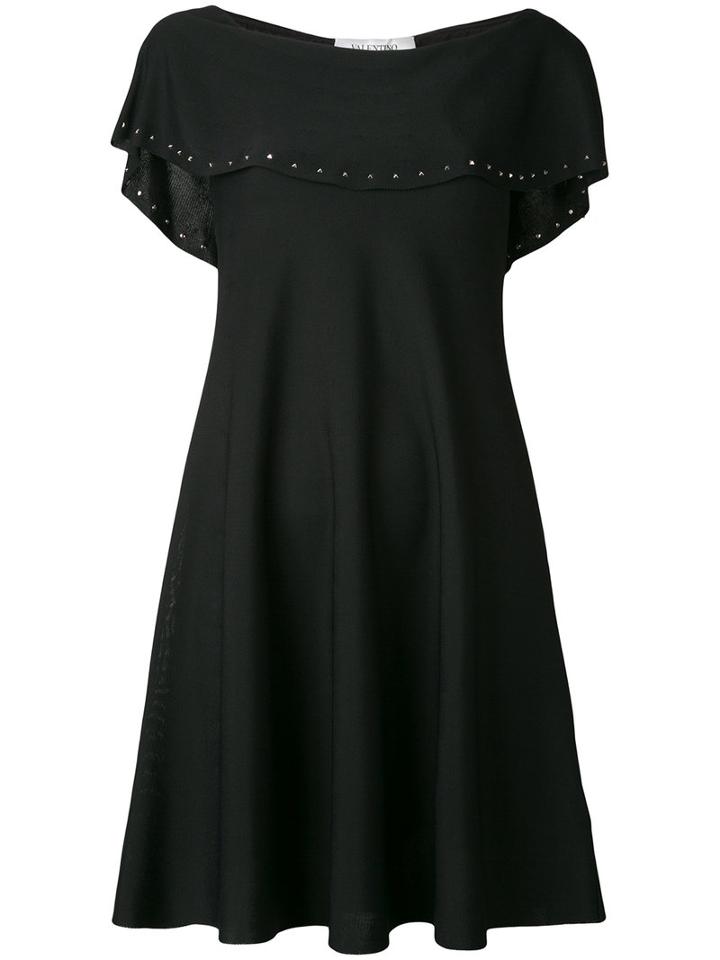 Valentino Ruffled-collar Shift Dress, Women's, Size: Small, Black, Silk/spandex/elastane/viscose