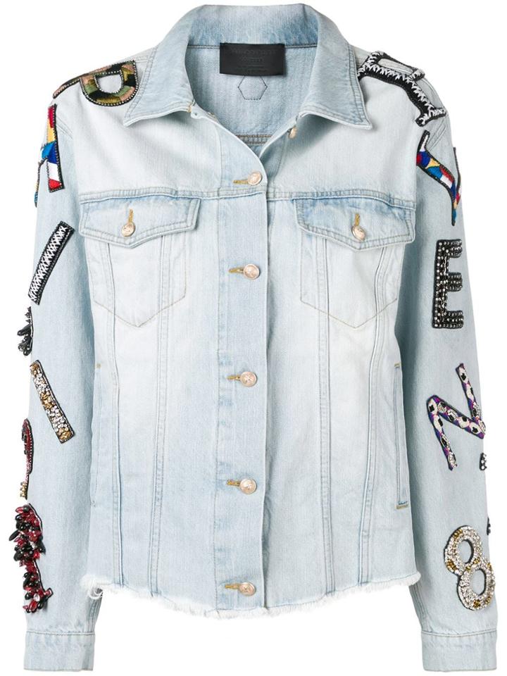 Philipp Plein Lettering Patchwork Denim Jacket - Blue