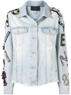 Philipp Plein Lettering Patchwork Denim Jacket - Blue