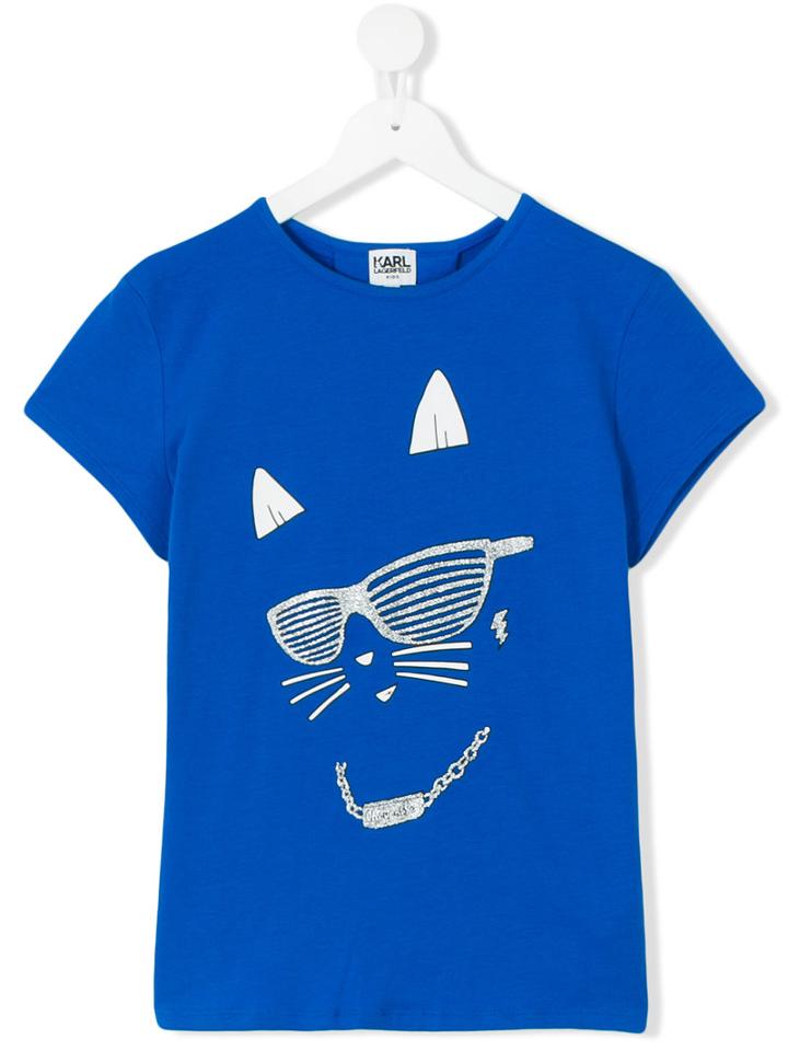 Karl Lagerfeld Kids - Cat Face T-shirt - Kids - Cotton/spandex/elastane - 16 Yrs, Girl's, Blue