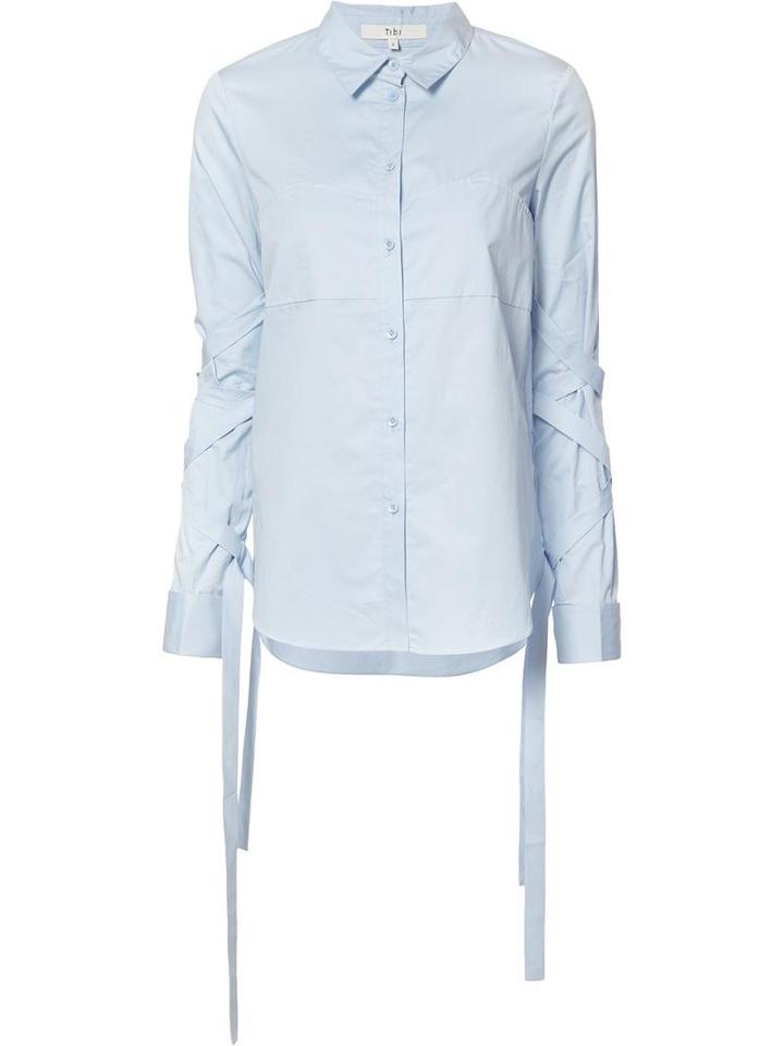 Tibi Tied Sleeves Shirt, Women's, Size: 4, Blue, Cotton