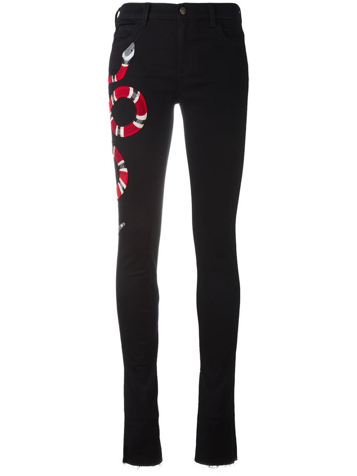 Gucci Snake Embroidered Jeans, Women's, Size: 27, Black, Cotton/polyester/spandex/elastane