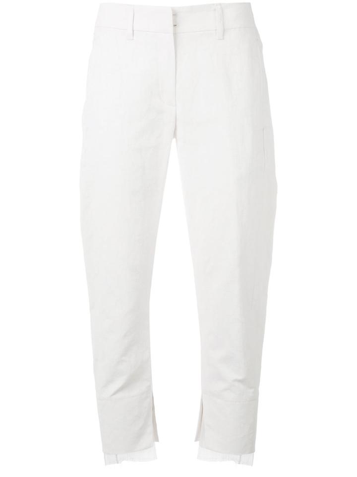 Ann Demeulemeester Cropped Trousers, Women's, Size: 38, White, Cotton/linen/flax/rayon