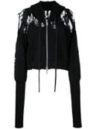 Unravel Project Distressed Detail Crop Length Zip-up Hoodie, Women's, Size: Xs, Black, Cotton