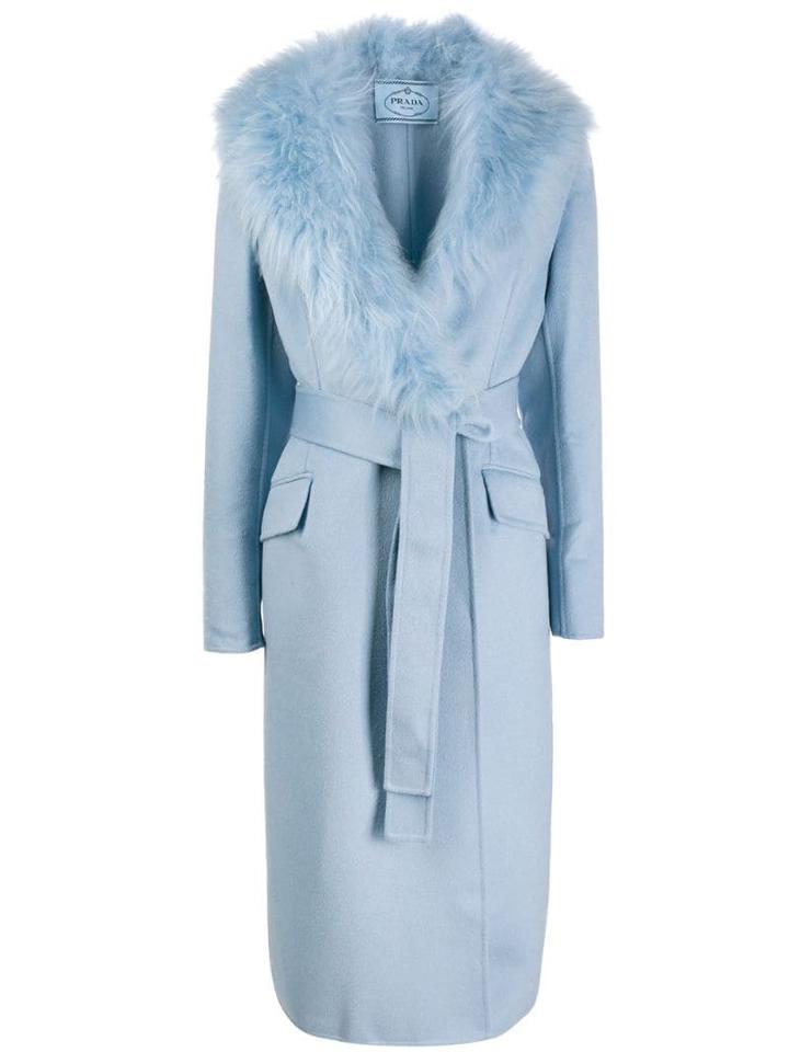 Prada Oversized Collar Mid-length Coat - Blue