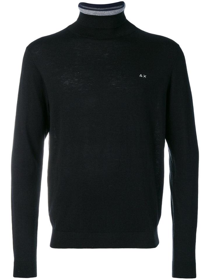 Sun 68 Striped Turtle Neck Jumper - Black