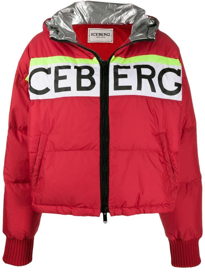 Iceberg Logo Print Puffer Jacket - Red