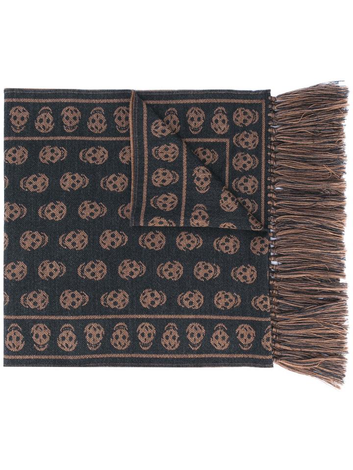 Skull Print Scarf - Men - Wool - One Size, Black, Wool, Alexander Mcqueen