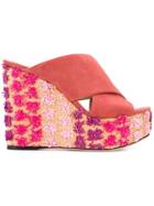 Sergio Rossi Embroidered Wedge Sandals - Pink