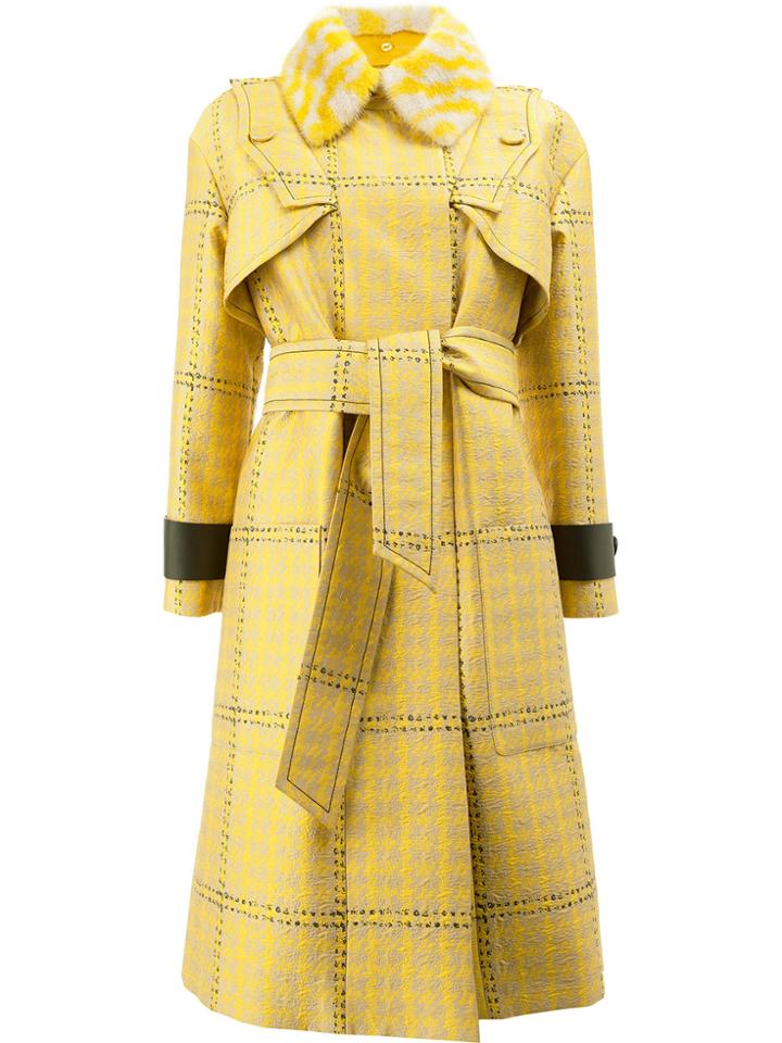 Fendi Jacquard Houndstooth Trench Coat - Yellow & Orange