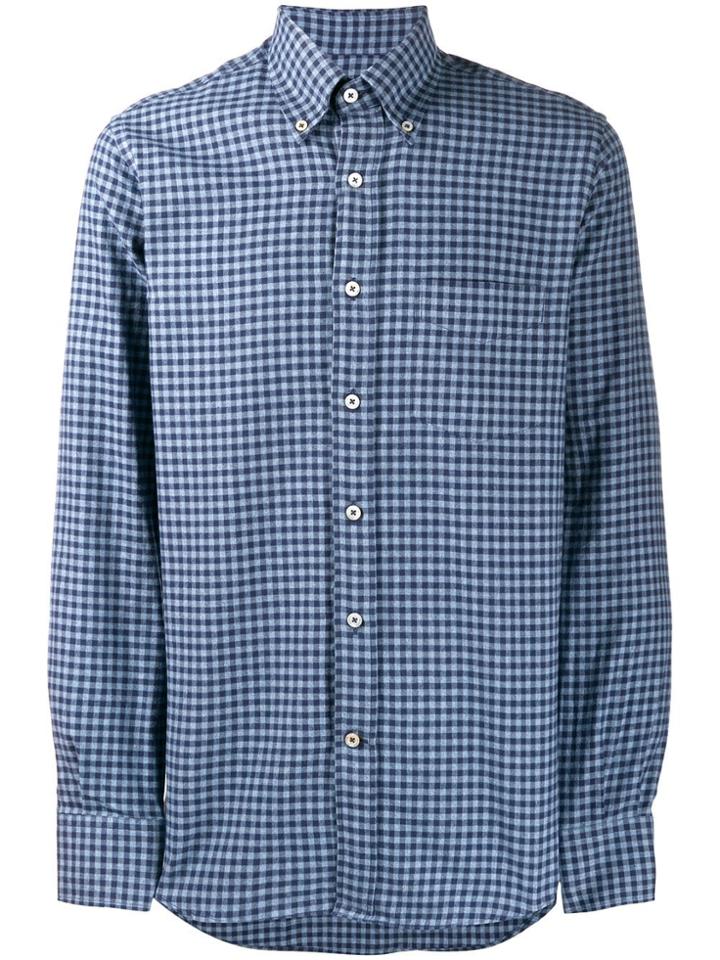 Canali Button-down Check Print Shirt - Blue