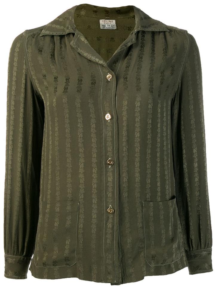 Céline Vintage 1970's Embroidered Stripes Shirt - Green