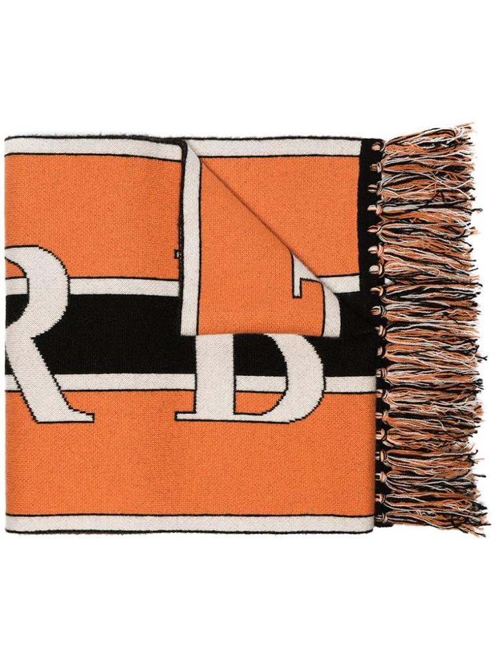 Burberry Logo Knit Cashmere Football Scarf - Orange