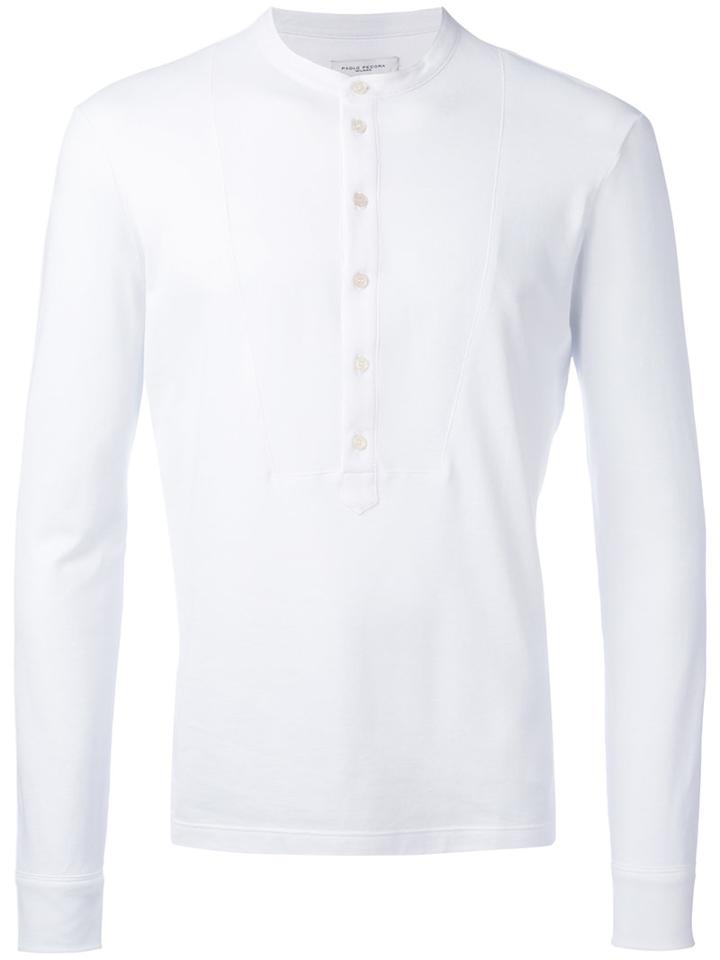 Paolo Pecora - Henley Top - Men - Cotton - Xl, White, Cotton