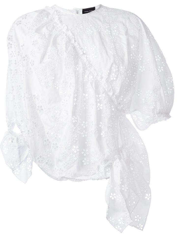 Simone Rocha Ruffled Eyelet Blouse, Women's, Size: 4, White, Cotton/polyester