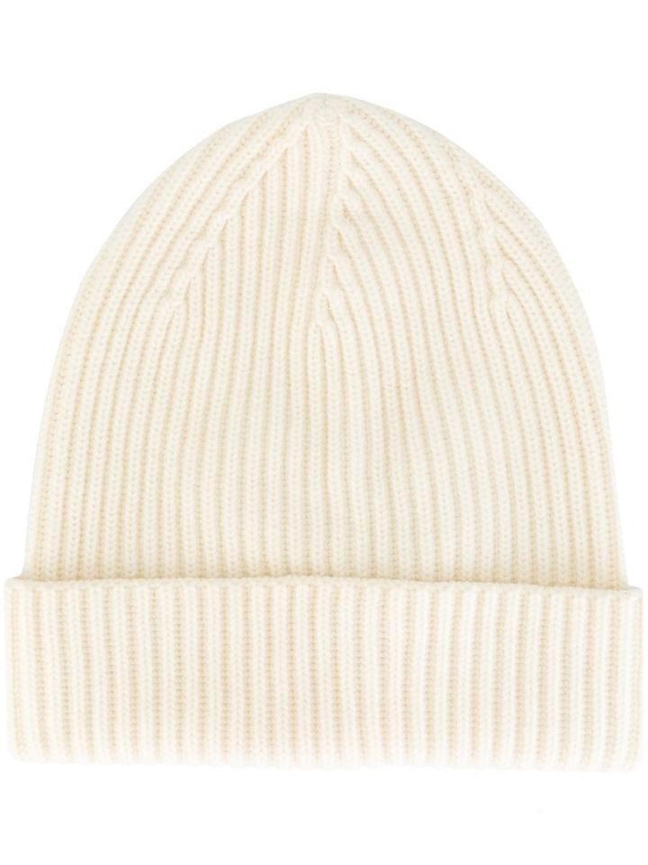 Stella Mccartney Ribbed Beanie, Women's, White, Virgin Wool