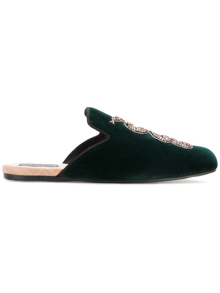 Gucci Snake Embellished Evening Slippers - Green