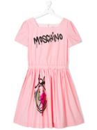 Moschino Kids Logo Flared Dress - Pink & Purple