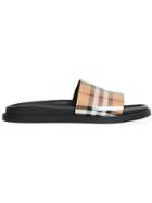 Burberry Vintage Check And Leather Slides - Neutrals