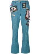 John Galliano Vintage Framed Leg Jeans With Patches - Blue