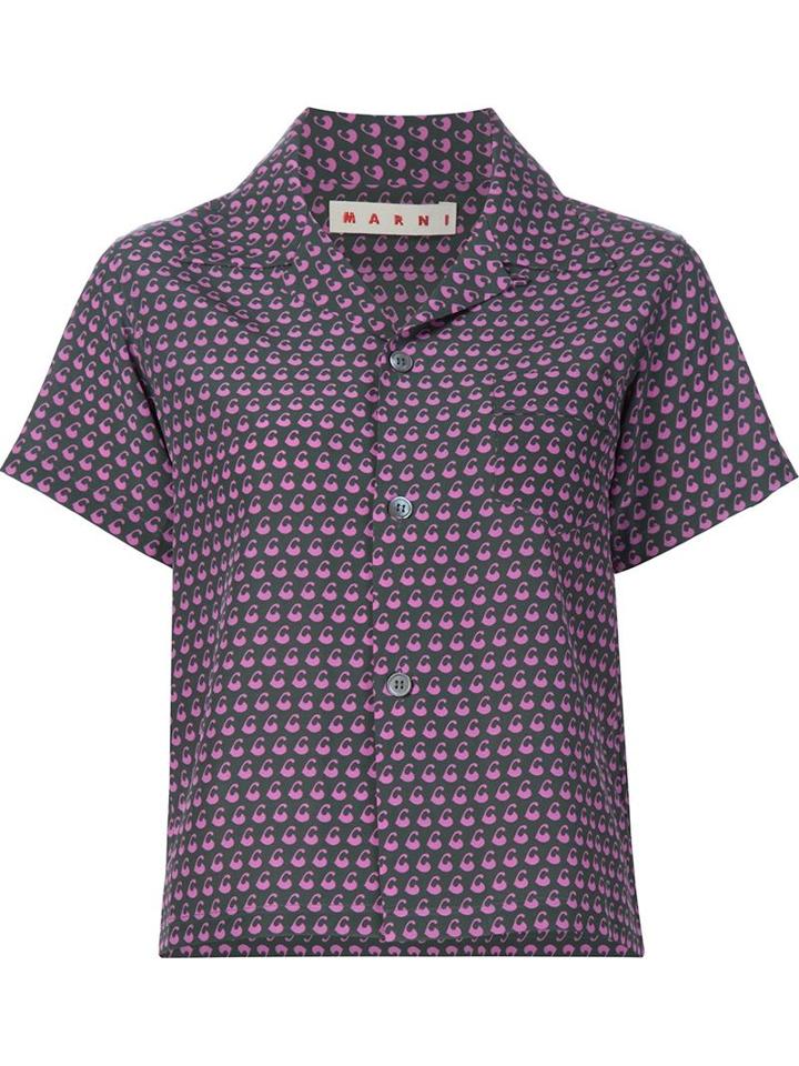 Marni Boxy Short Sleeved Shirt, Women's, Size: 42, Green, Silk