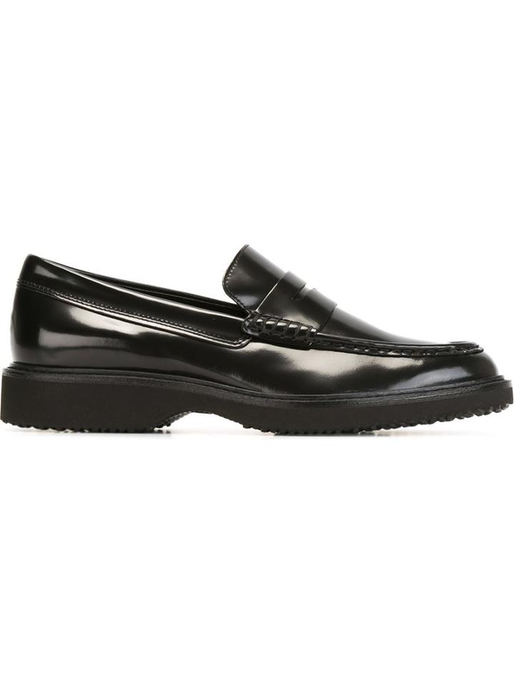 Hogan Rubber Sole Penny Loafers, Men's, Size: 8, Black, Leather/rubber