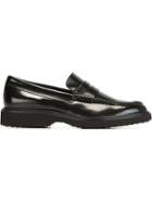 Hogan Rubber Sole Penny Loafers, Men's, Size: 8, Black, Leather/rubber