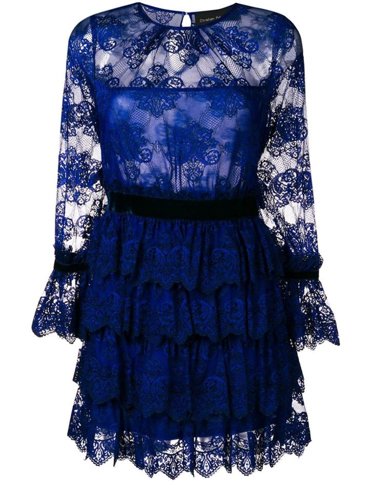 Christian Pellizzari Lace Ruffled Short Dress - Blue