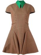 Delpozo Short Sleeve Checked Dress, Women's, Size: 36, Brown, Viscose/virgin Wool