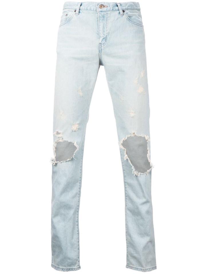 Wvm Ripped Slim-fit Jeans, Men's, Size: 30, Blue, Cotton/polyurethane/buffalo Leather