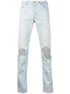 Wvm Ripped Slim-fit Jeans, Men's, Size: 30, Blue, Cotton/polyurethane/buffalo Leather