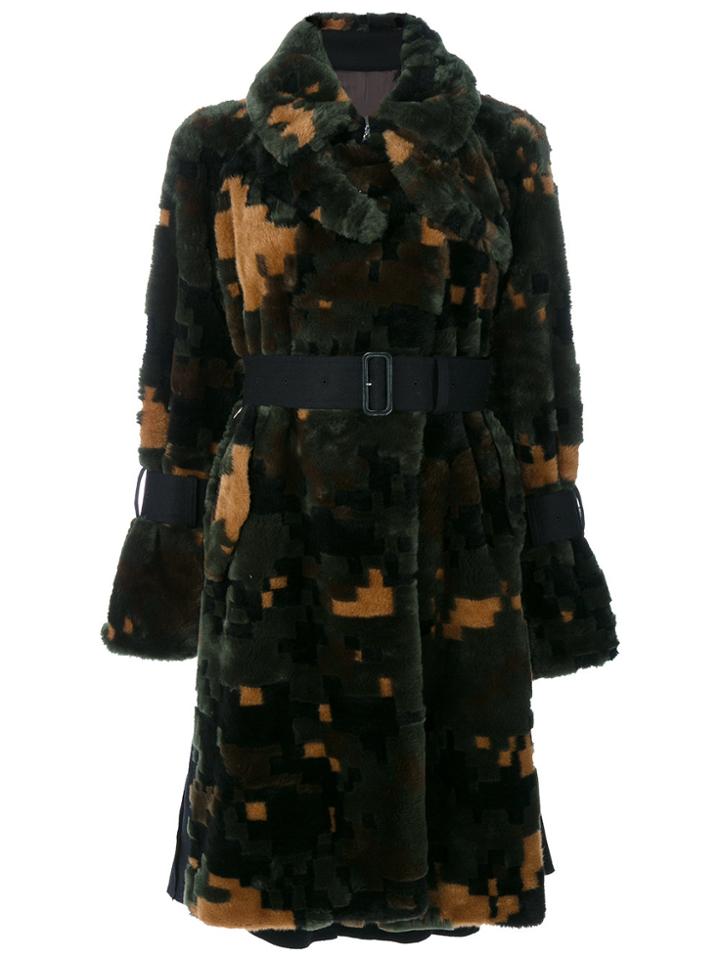 Sacai Cross Pixel Faux Fur Coat - Multicolour