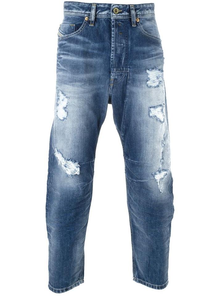 Diesel Cropped Distressed Jeans, Men's, Size: 31, Blue, Cotton