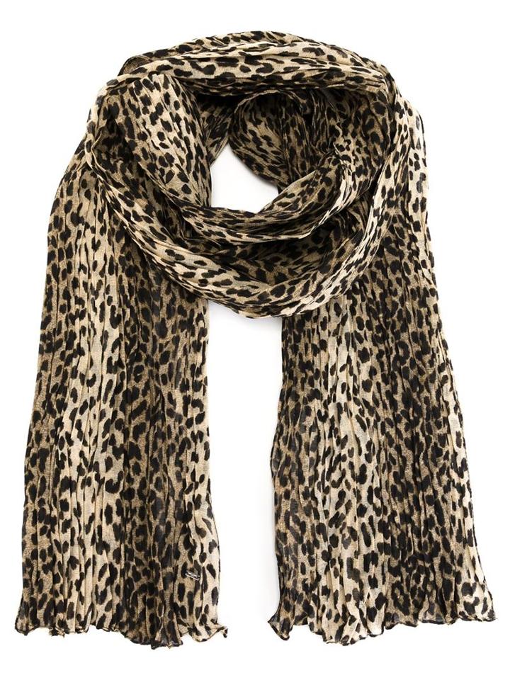 Saint Laurent Leopard Print Scarf, Adult Unisex, Black, Silk/wool