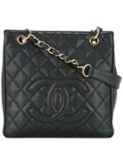 Chanel Vintage Quilted Logo Shoulder Bag - Black