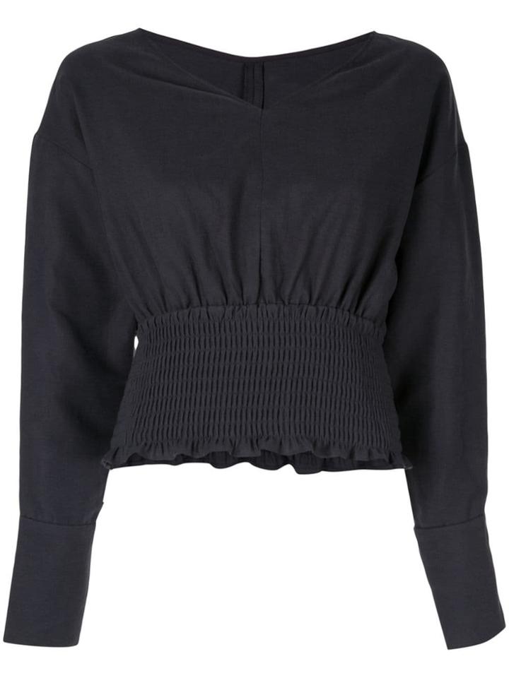 Le Ciel Bleu Shirring Linen Tops - Blue