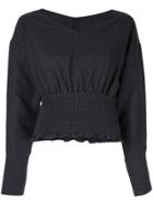 Le Ciel Bleu Shirring Linen Tops - Blue