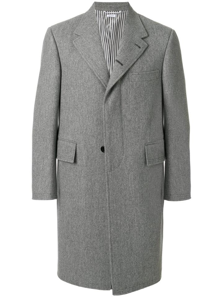 Thom Browne Melton Wool Wide Lapel Chesterfield Overcoat - Grey