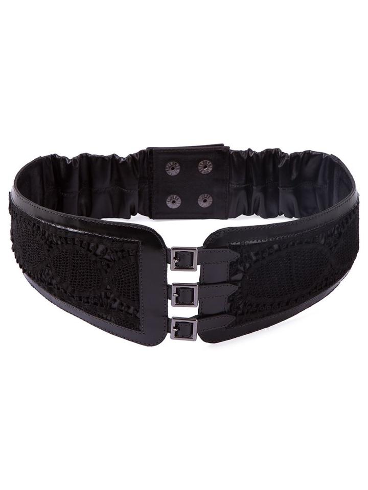Martha Medeiros Lace Panel Obi Belt, Women's, Size: 38, Black, Cotton/leather