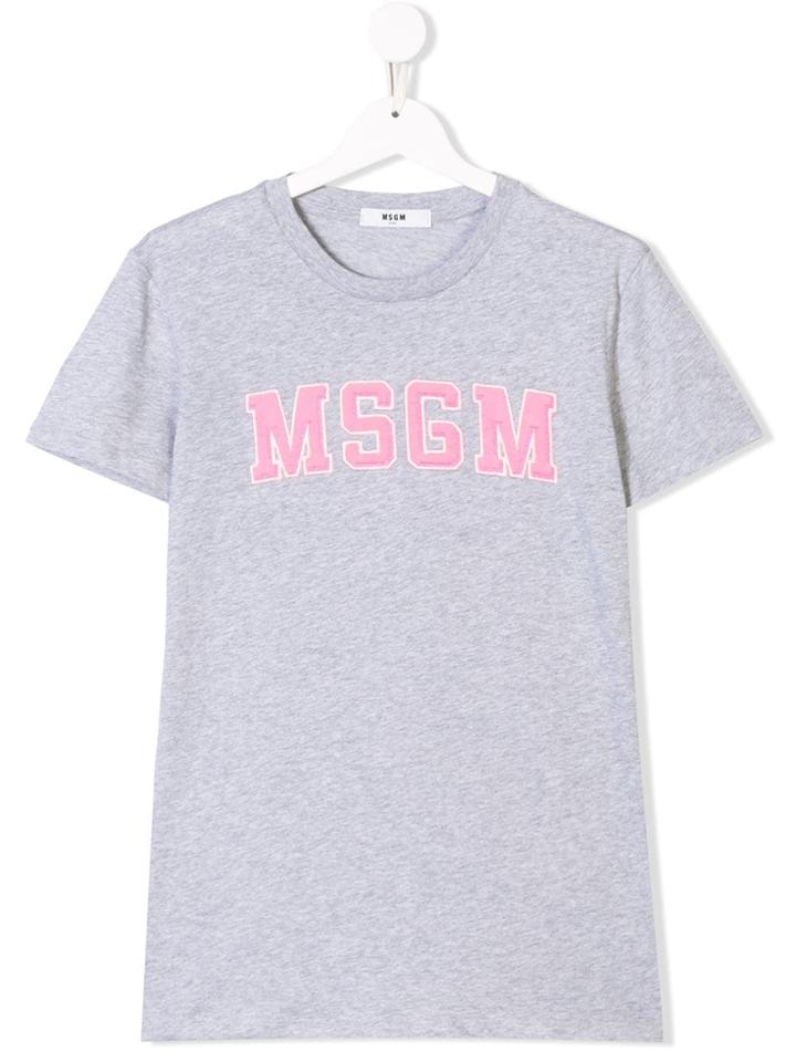 Msgm Kids Teen Logo Embroidered T-shirt - Grey