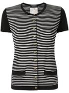Chanel Vintage Striped Short Sleeve Caridgan - Black