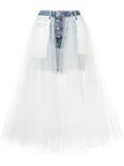 Unravel Project Denim Tulle Layered Skirt - Blue