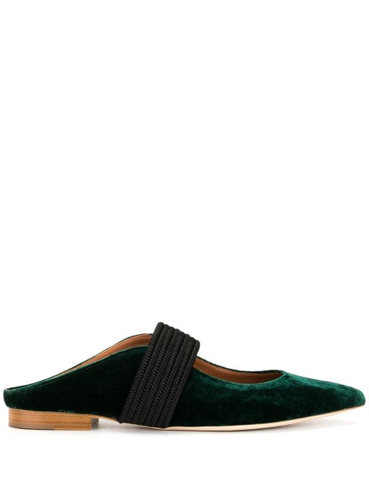 Malone Souliers Deep Green Velvet Ballerina Mules