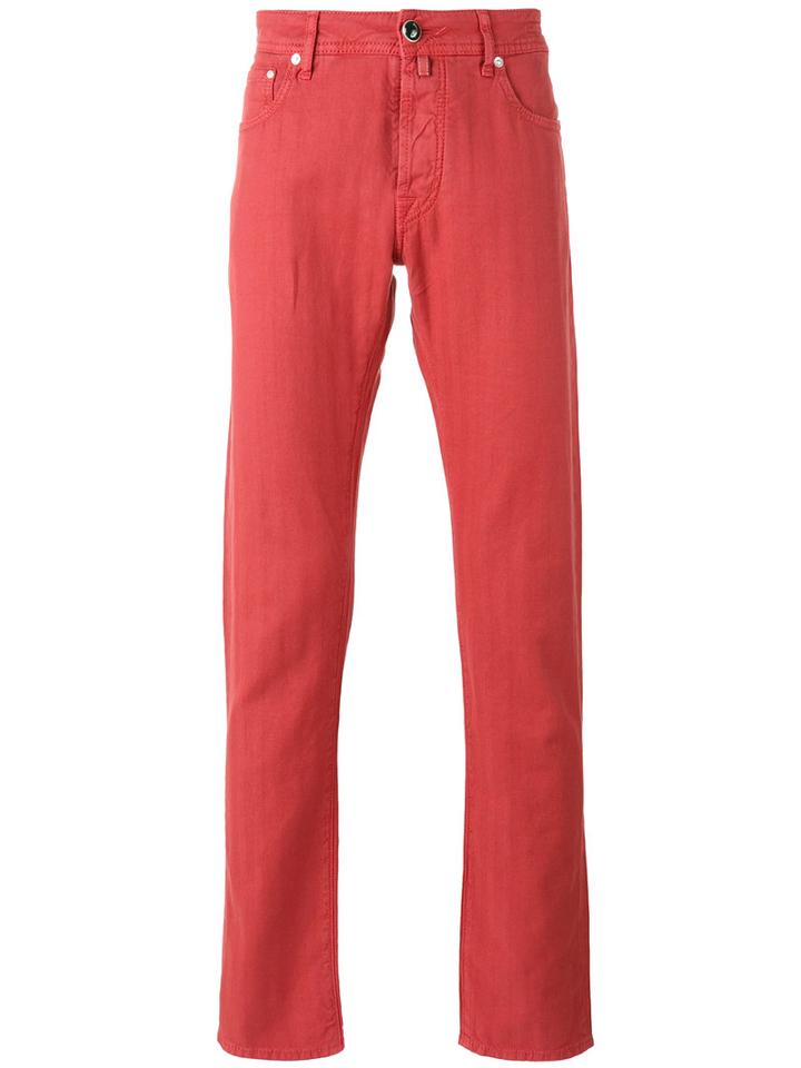 Jacob Cohen Straight Trousers, Men's, Size: 31, Red, Cotton/linen/flax/spandex/elastane