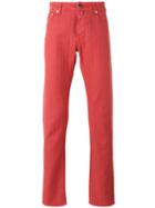 Jacob Cohen Straight Trousers, Men's, Size: 31, Red, Cotton/linen/flax/spandex/elastane
