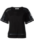 Blumarine Embroidered Sleeve T-shirt, Women's, Size: 44, Black, Cotton/polyester/polyamide